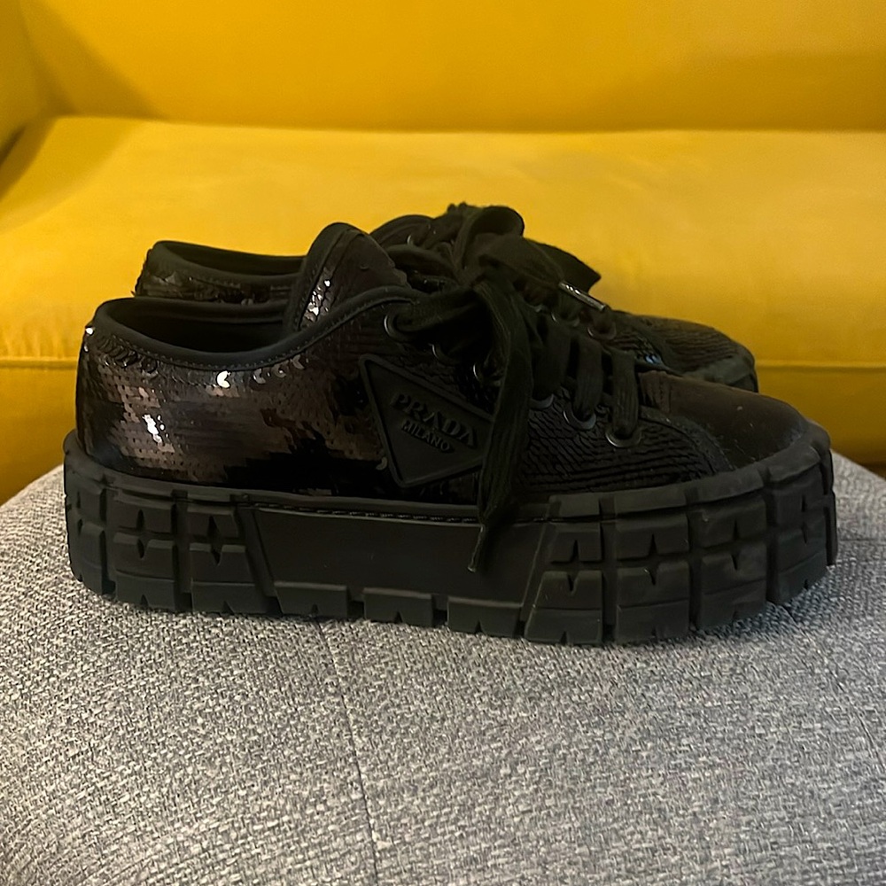 Prada Double Wheel Sequin Sneakers